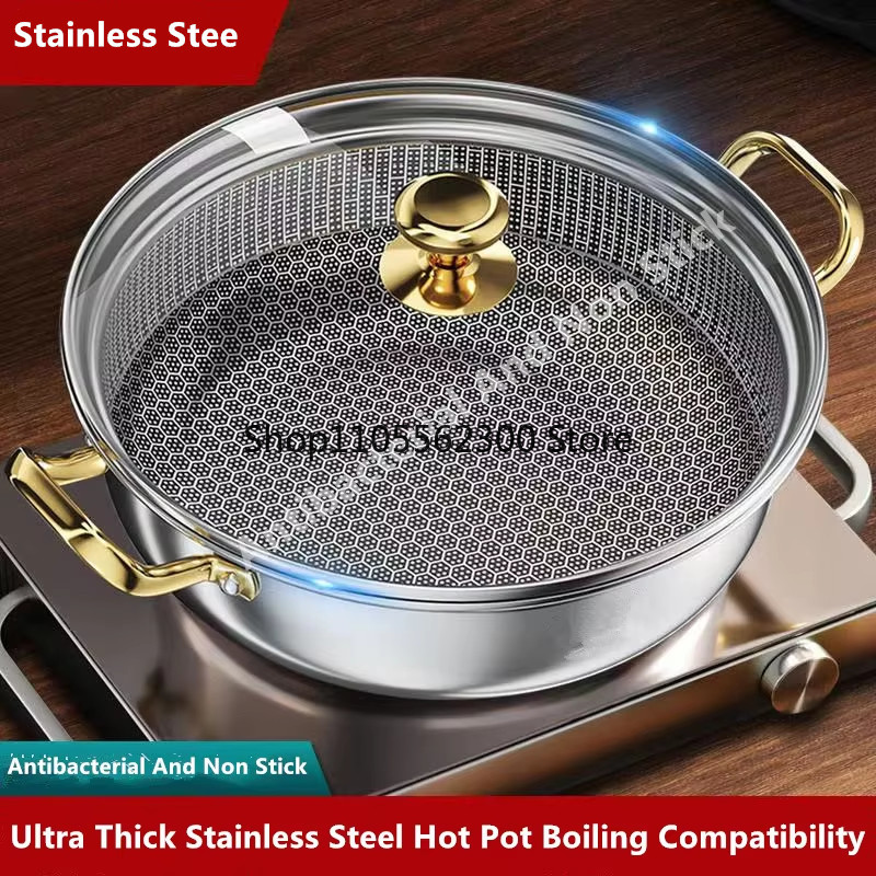 Soup Kettle Warmer - 30cm Stainless Steel Soup Pot Wok
