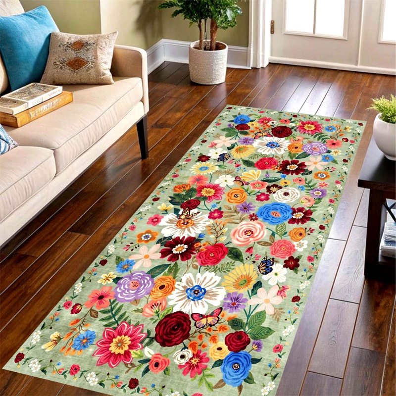 Commercial Kitchen Mats Anti Fatigue - Light Green Mixed Wild Floral Long