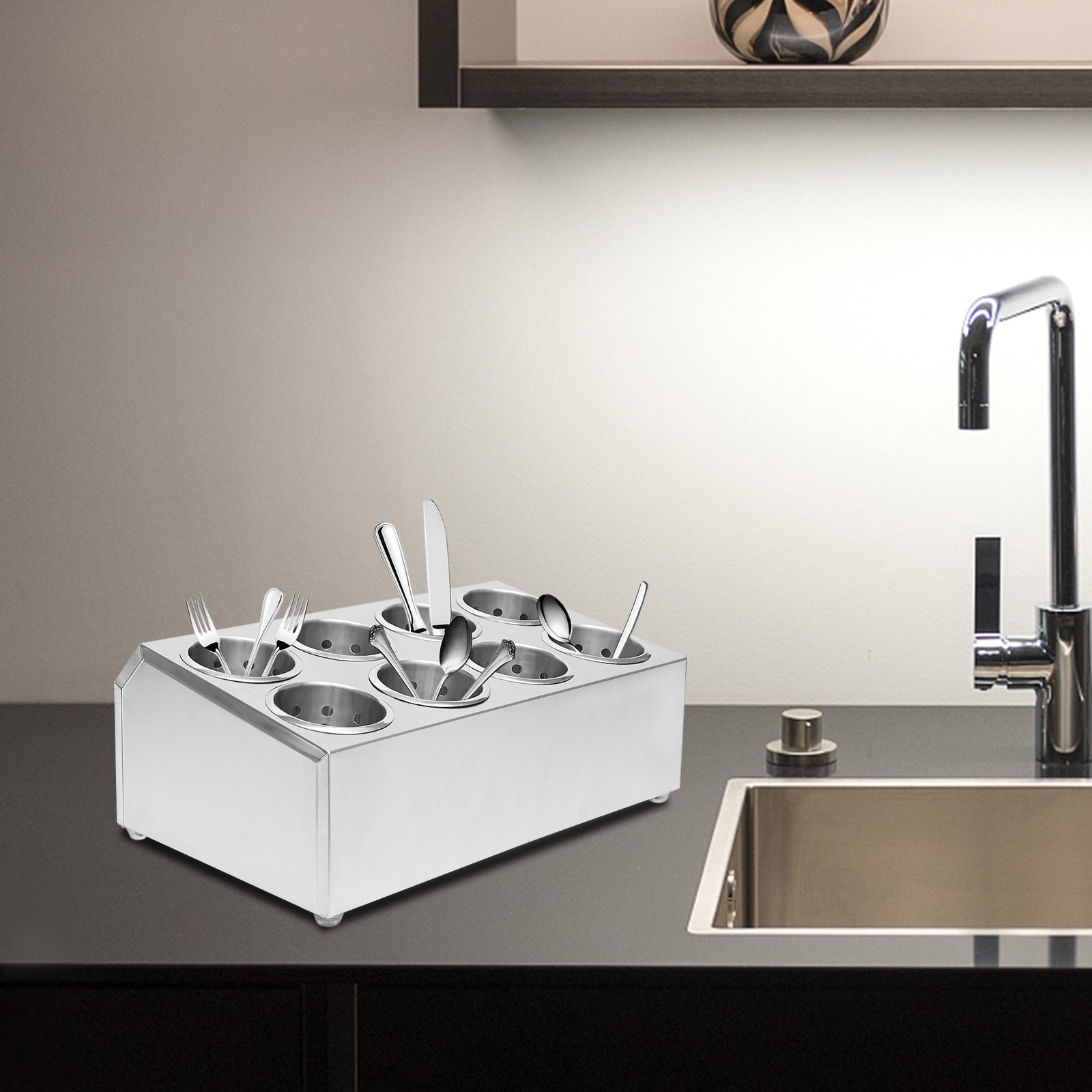 Commercial Kitchen Utensil Storage - 8 Grids Premium Stainless Steel Flatware