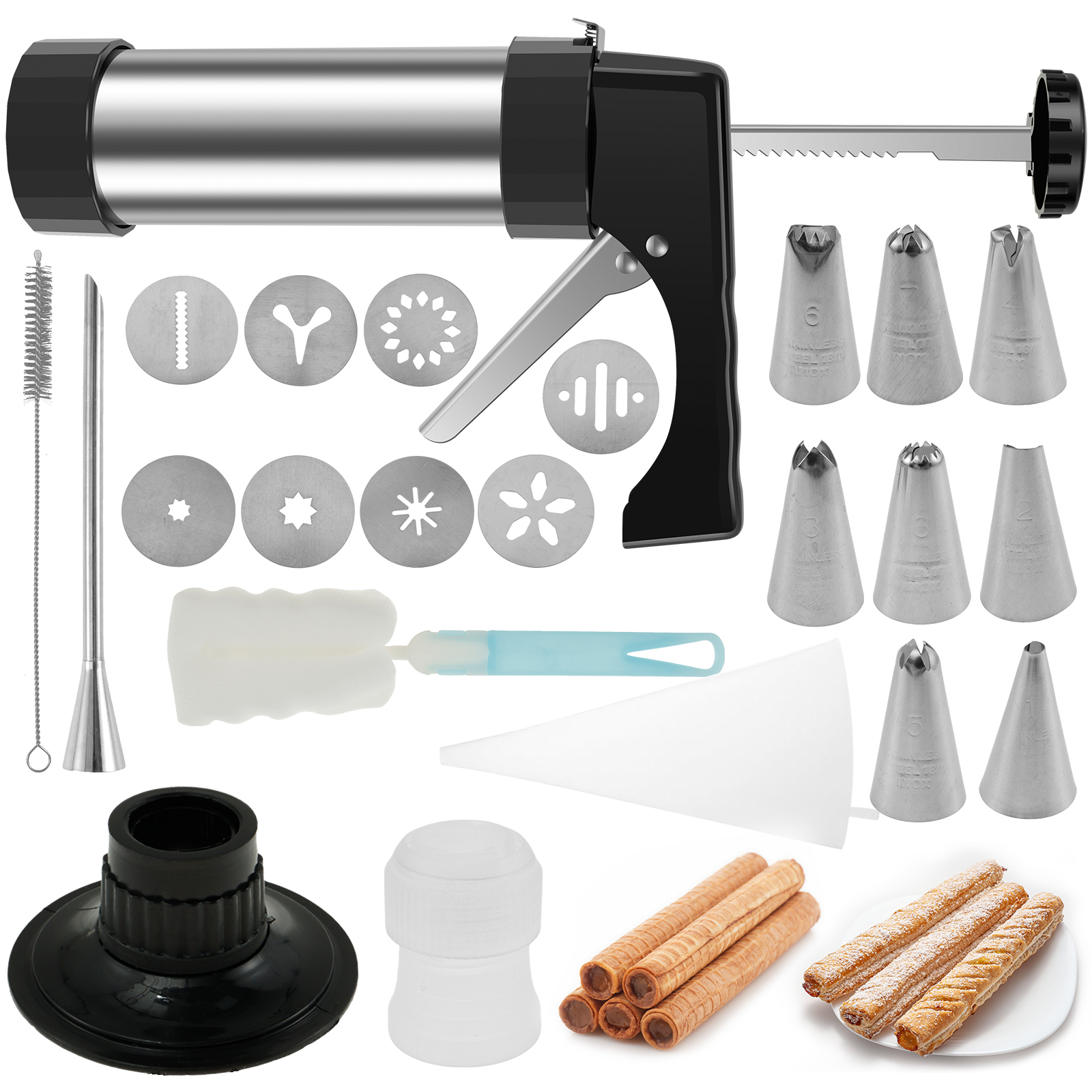Donut Making Machine - Stainless Steel Cookie Gun Churros Maker