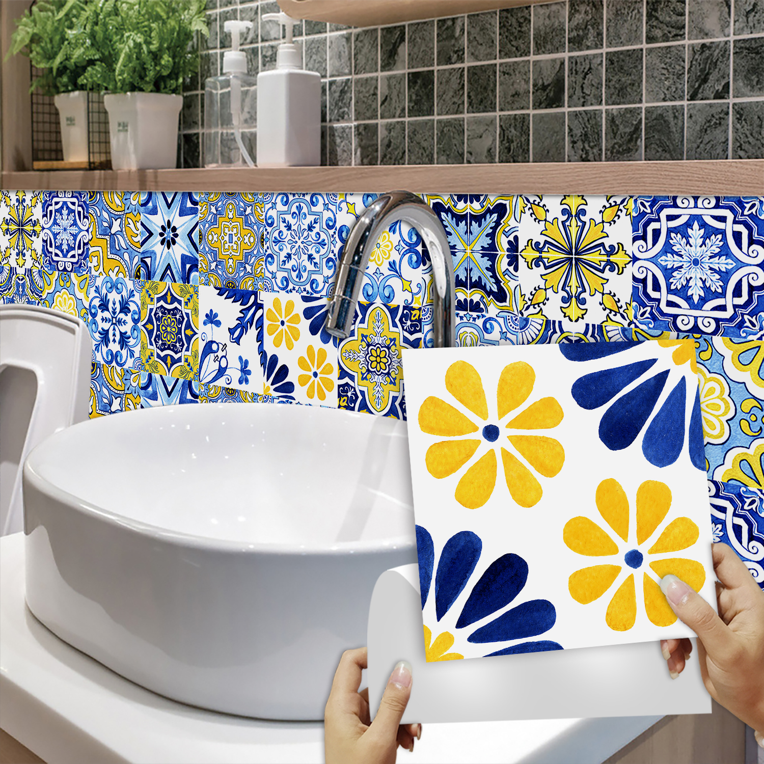 16pcs Blue Yellow Vintage Flor – Commercial Kitchen Tiles Bewertung und Preis