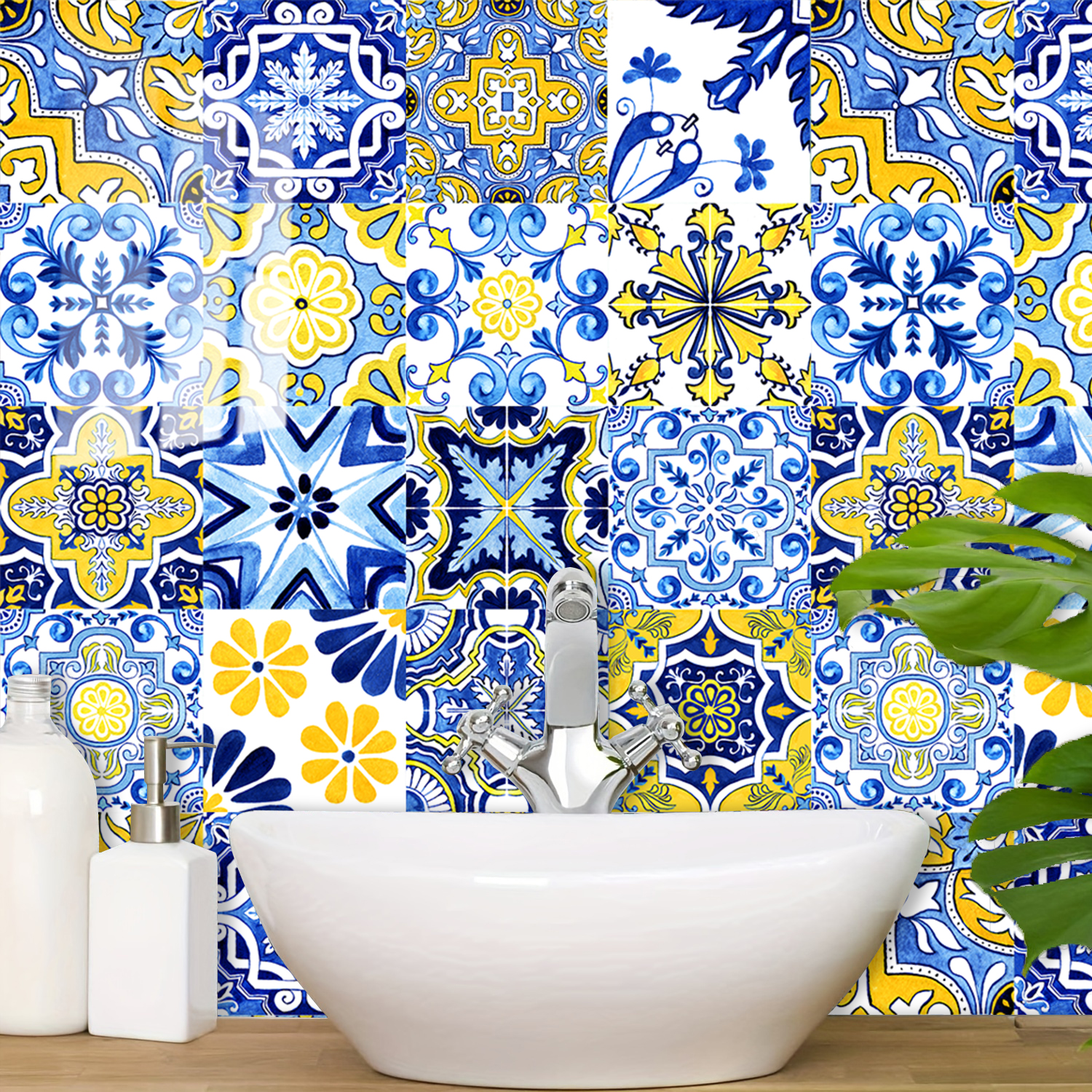 16pcs Blue Yellow Vintage Flor – Commercial Kitchen Tiles Bewertung und Preis